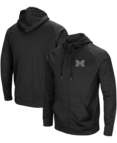 Men's Black Michigan Wolverines Blackout 3.0 Tonal Raglan Full-Zip Hoodie