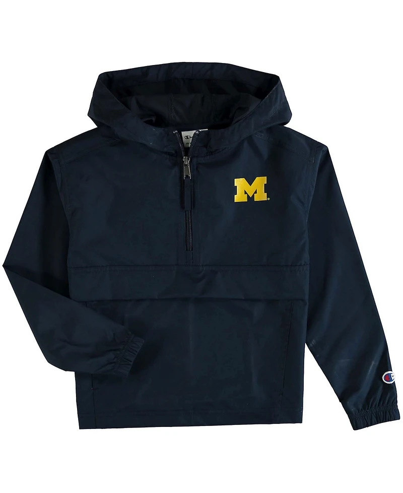 Big Boys and Girls Navy Michigan Wolverines Pack and Go Quarter-Zip Windbreaker Jacket