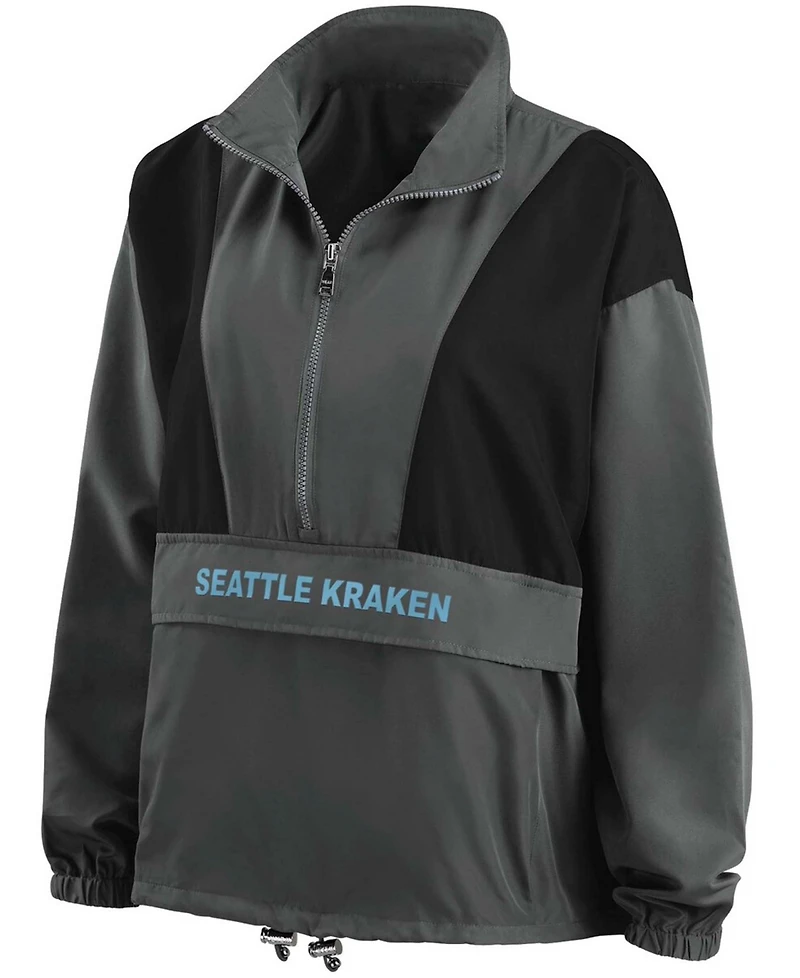 Women's Charcoal Seattle Kraken Popover Packable Half-Zip Jacket