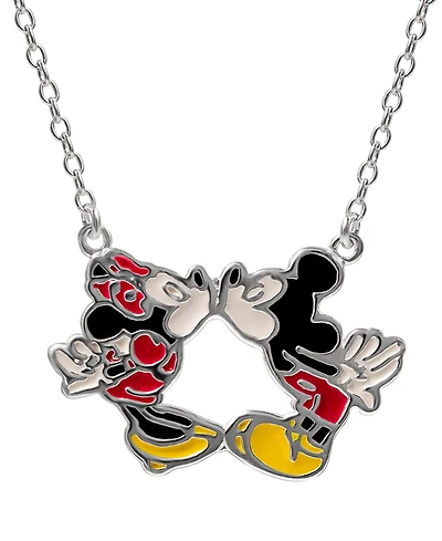 Disney Kissing Minnie & Mickey Mouse 18" Pendant Necklace in Sterling Silver