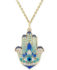 Enamel Evil Eye Hamsa Hand 18" Pendant Necklace in 14k Gold