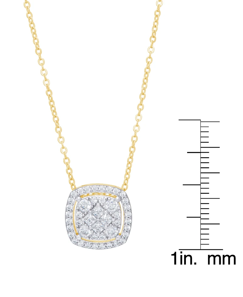Cubic Zirconia Cushion Necklace in Fine Gold Plate or Fine Silver Plate