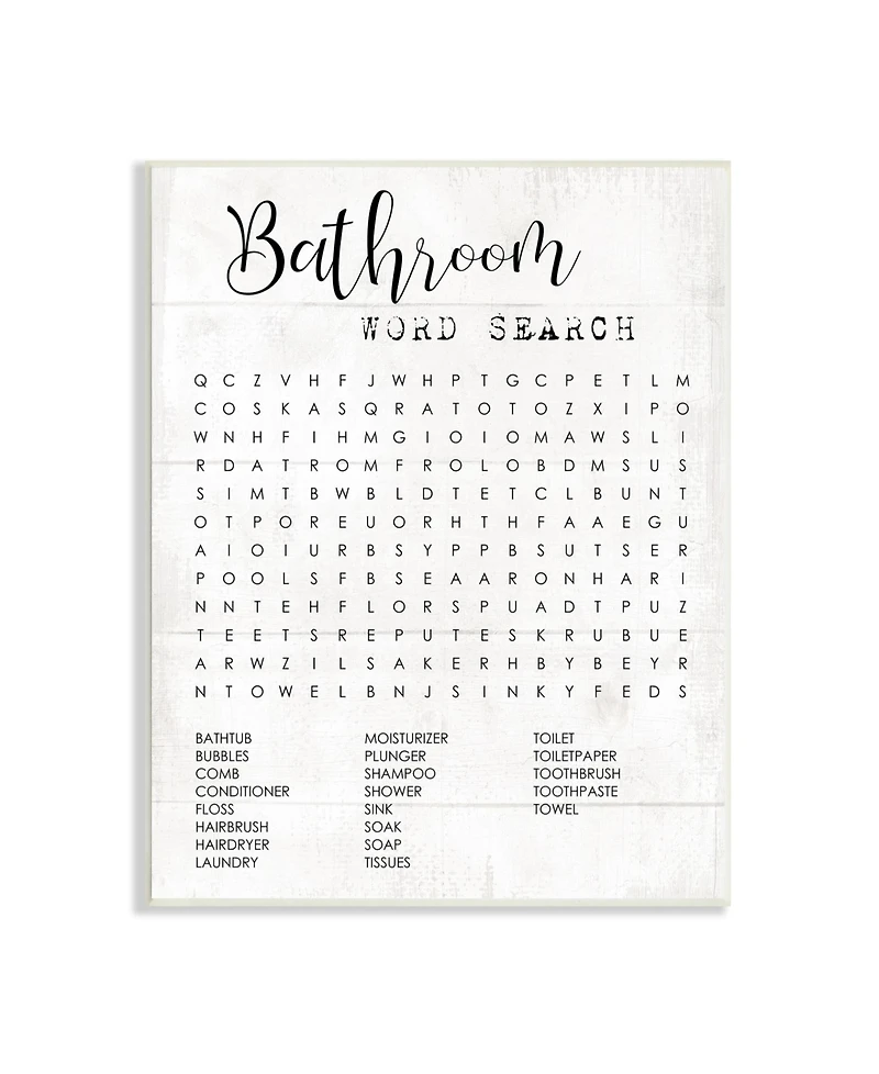 Stupell Industries Bathroom Word Search Fun Family Word Design Wall Plaque Art, 10" x 15"