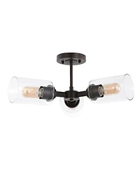 Jaymes 3-Light Farmhouse Industrial Iron Cylinder Led Semi Flush Mount