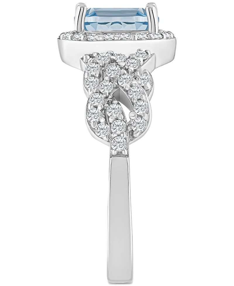 Rhodolite Garnett Blue Topaz (1 ct. t.w.) & White (1/2 Halo Braid Ring Sterling Silver (Also Citrine, Topaz, Amethyst, Pe