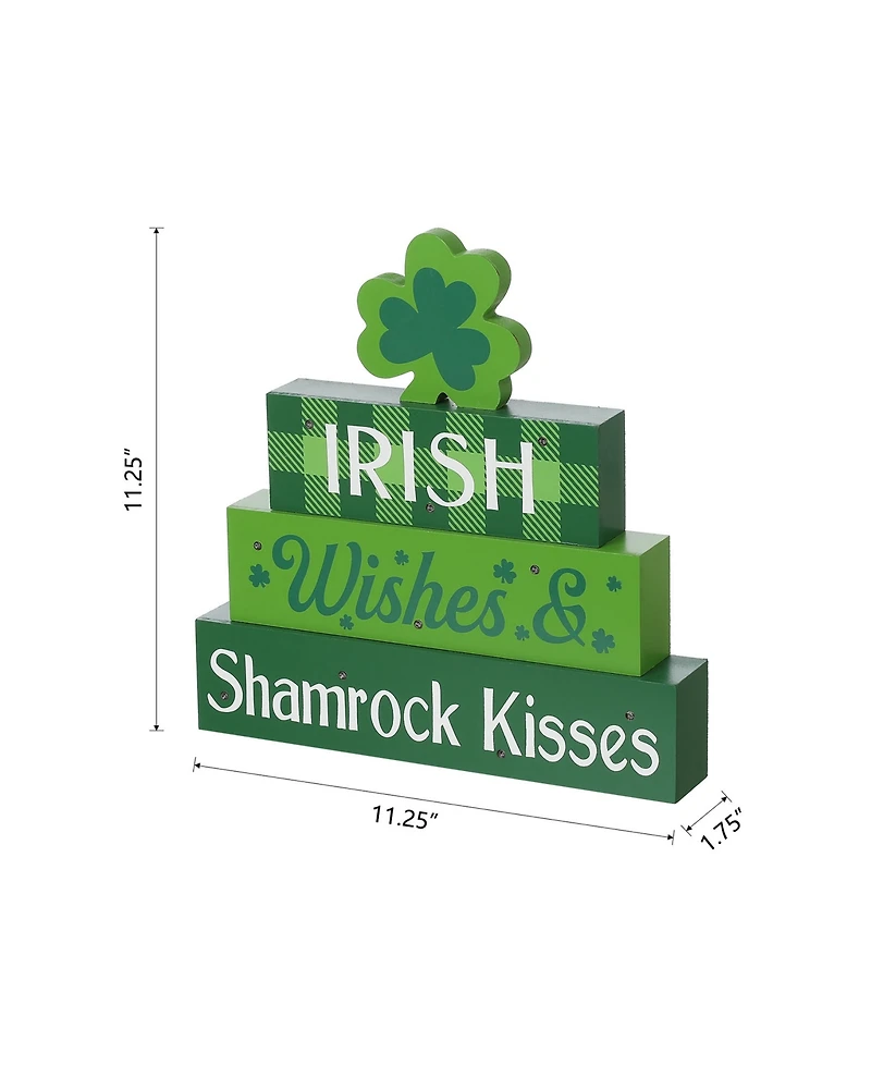 Glitzhome 11.5" Lighted St. Patrick's Wooden Block Table Sign