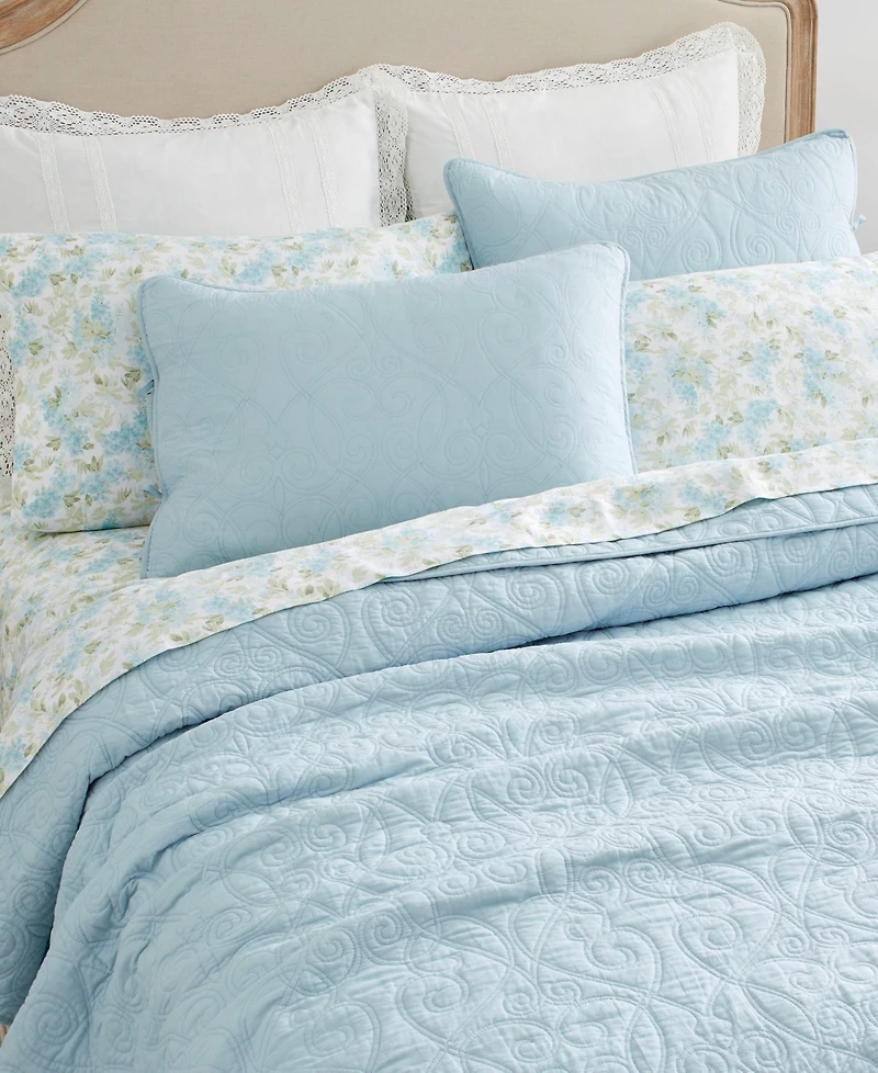 Laura Ashley Felicity Cotton Reversible 3 Piece Quilt Set