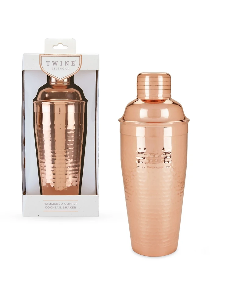 Twine Hammered Copper Cocktail Shaker with Built-in Strainer, 25 Oz