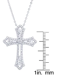 Cubic Zirconia Cross Pendant Necklace in Fine Silver Plate