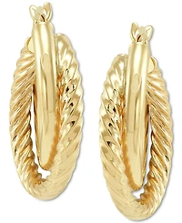 Twisted & Smooth Small Hoop Earrings in 14k Gold, 15mm