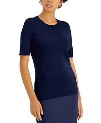 Tahari Asl Women's Fine-Rib Crewneck Sweater T-Shirt, Regular & Petite