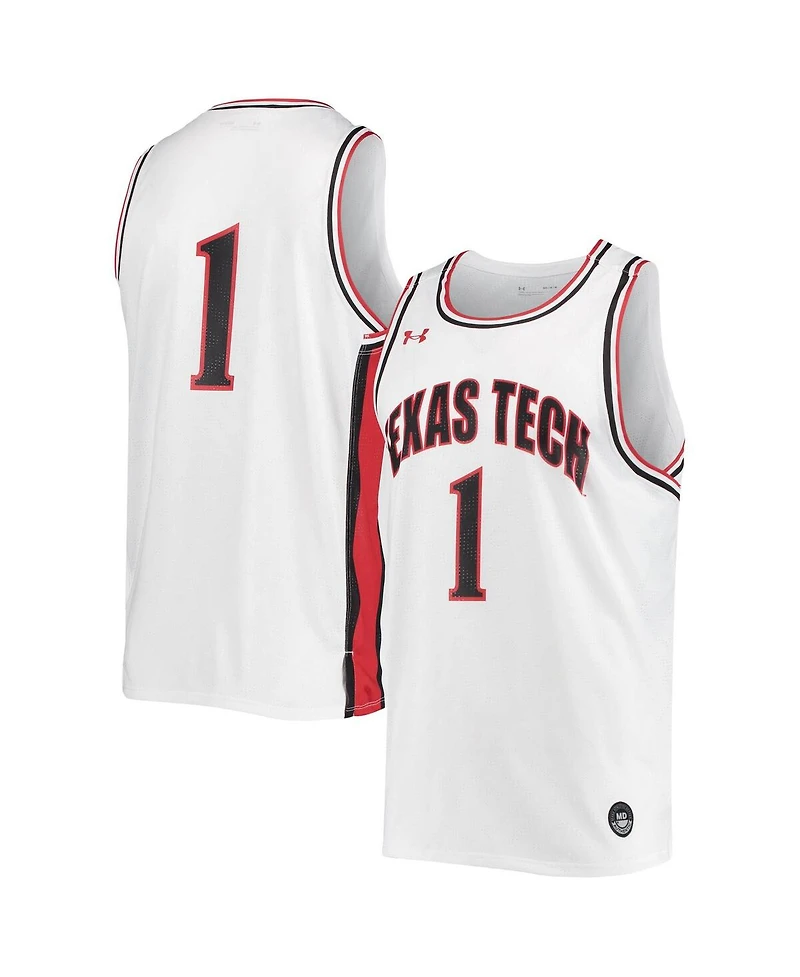 Men's Number 1 White Texas Tech Red Raiders Replica Basketball Jersey