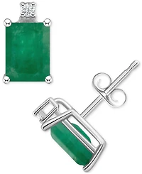 Tanzanite (1-1/5 ct. t.w.) & Diamond Accent Stud Earrings 14k White Gold (Also Emerald, Sapphire Ruby)