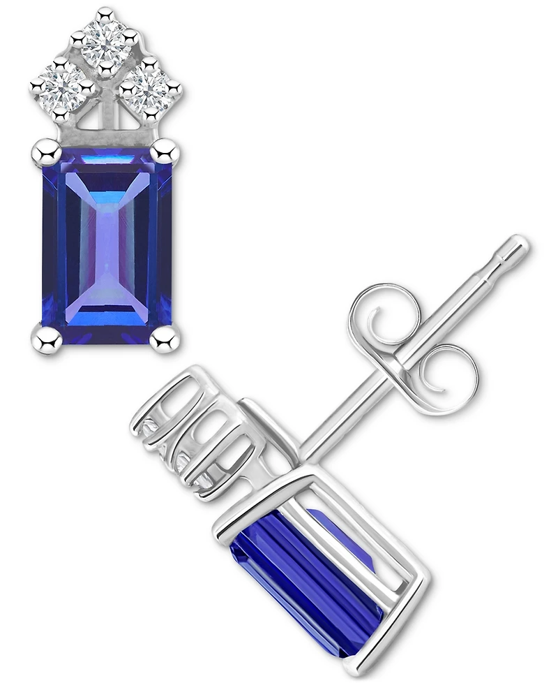 Ruby (1-3/8 ct. t.w.) & Diamond (1/8 ct. t.w.) Crown Stud Earrings in 14k White Gold (Also in Emerald & Tanzanite)