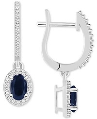 Sapphire (1-1/5 ct. t.w.) & Diamond (1/3 Leverback Drop Earrings Sterling Silver (Also Emerald Ruby)