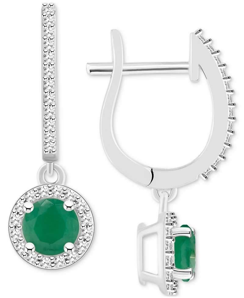 Sapphire (1-1/3 ct. t.w.) & Diamond (1/4 Halo Leverback Drop Earrings Sterling Silver (Also Emerald Ruby)