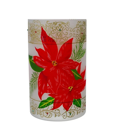 10" Hand-Painted Poinsettias and Flameless Glass Christmas Candle Holder