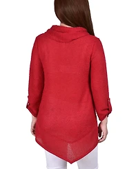 Ny Collection Petite Cowlneck V-Hem Sweater