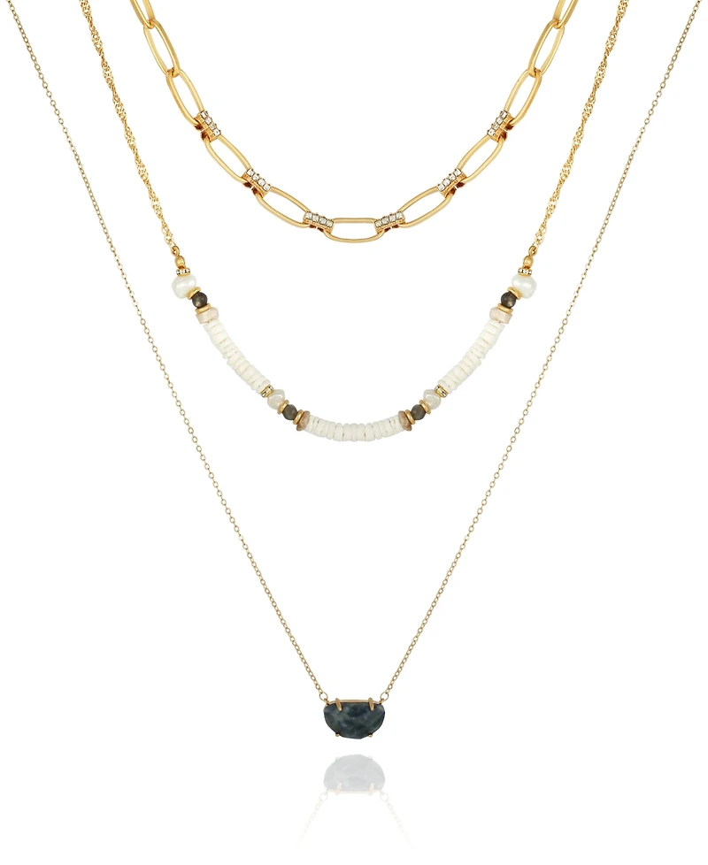 T Tahari Women's White Shell and Link Layered Necklace