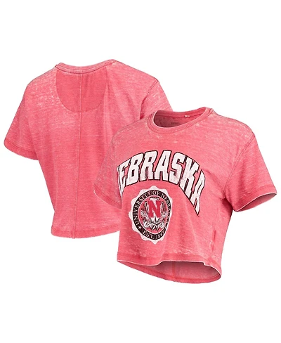 Women's Heathered Scarlet Nebraska Huskers Edith Vintage-Like Burnout Crop T-shirt