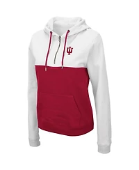 Women's Colosseum White, Red Indiana Hoosiers Aidan Lightweight Quarter-Zip Hoodie