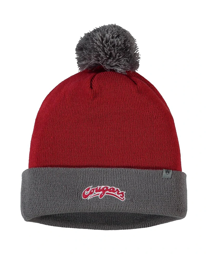 Men's Crimson and Gray Washington State Cougars Core 2-Tone Cuffed Knit Hat with Pom