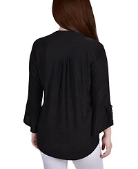 Women's 3/4 Sleeve Overlapped Bell Y-Neck Top