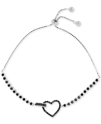 Black Spinel Open Heart Bolo Bracelet (1-3/8 ct. t.w.) in Sterling Silver