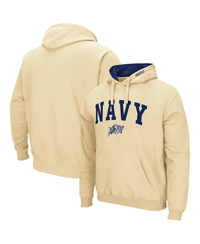 Men's Colosseum Gold Navy Midshipmen Arch and Logo 3.0 Pullover Hoodie