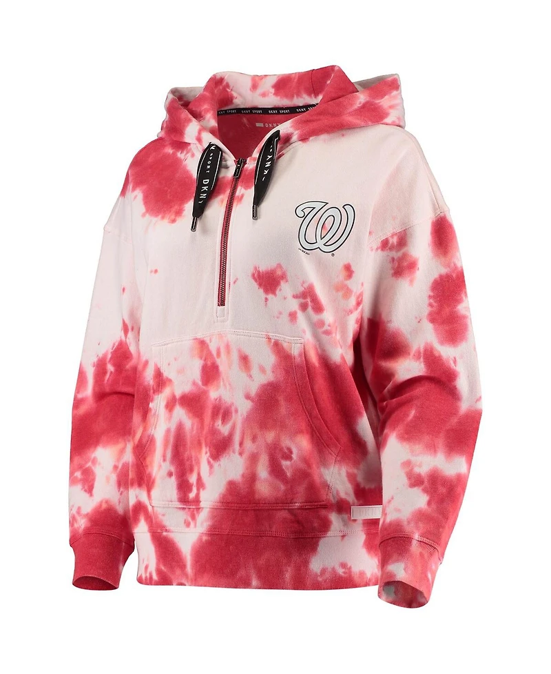 Women's Dkny Sport White and Red Washington Nationals Dakota Tie-Dye Half-Zip Hoodie