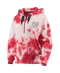 Women's Dkny Sport White and Red Washington Nationals Dakota Tie-Dye Half-Zip Hoodie