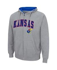 Men's Colosseum Heathered Gray Kansas Jayhawks Arch and Logo 3.0 Full-Zip Hoodie