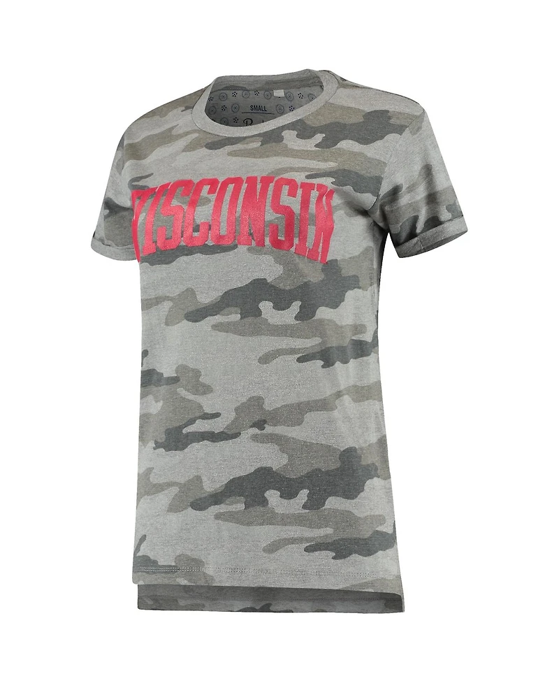 Women's Pressbox Camo Wisconsin Badgers T-shirt