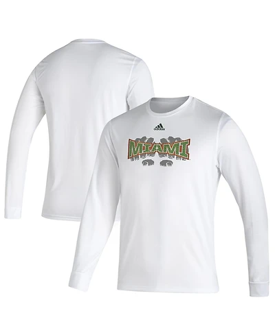 Men's adidas White Miami Hurricanes Touchdown Ring Creator Long Sleeve T-shirt