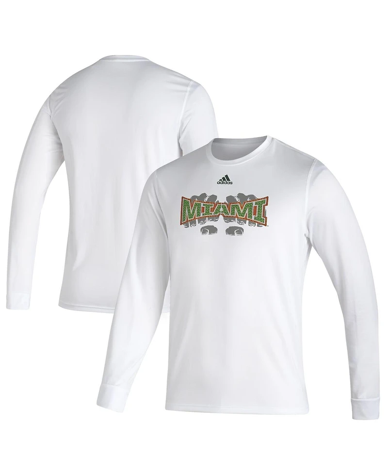 Men's adidas White Miami Hurricanes Touchdown Ring Creator Long Sleeve T-shirt