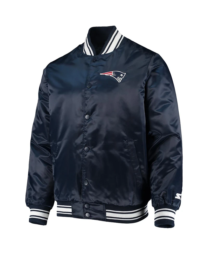 Men's Starter Navy New England Patriots Locker Room Satin Varsity Full-Snap Jacket