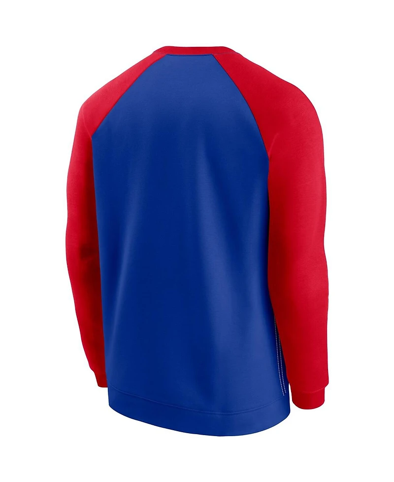 Men's Nike Royal and Red New England Patriots Historic Raglan Crew Performance Sweater