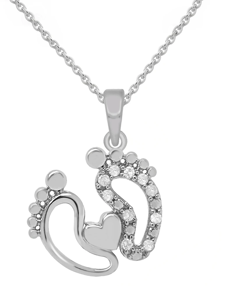 Diamond Feet & Heart 18" Pendant Necklace (1/10 ct. t.w.) in Sterling Silver or Sterling Silver & 14k Gold-Plate