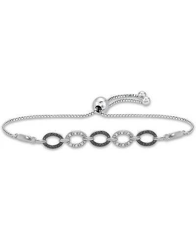 Black Diamond (1/10 ct. t.w.) & White Diamond (1/20 ct. t.w.) Oval Link Bolo Bracelet in Sterling Silver