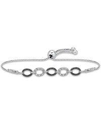 Black Diamond (1/10 ct. t.w.) & White Diamond (1/20 ct. t.w.) Oval Link Bolo Bracelet in Sterling Silver