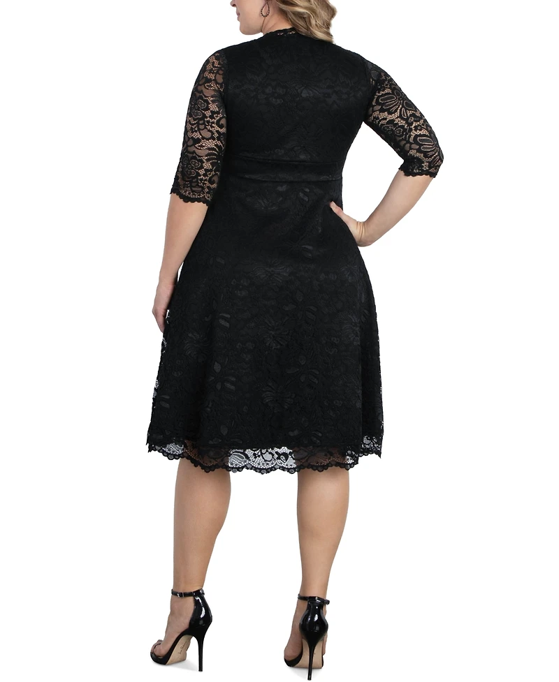 Kiyonna Plus Mademoiselle Lace Cocktail Dress with Sleeves