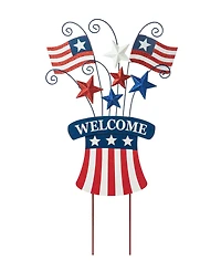 Glitzhome Wooden and Metal Patriotic Flags Yard Stake or Wall Decor Kd, Two Function, 30.25"