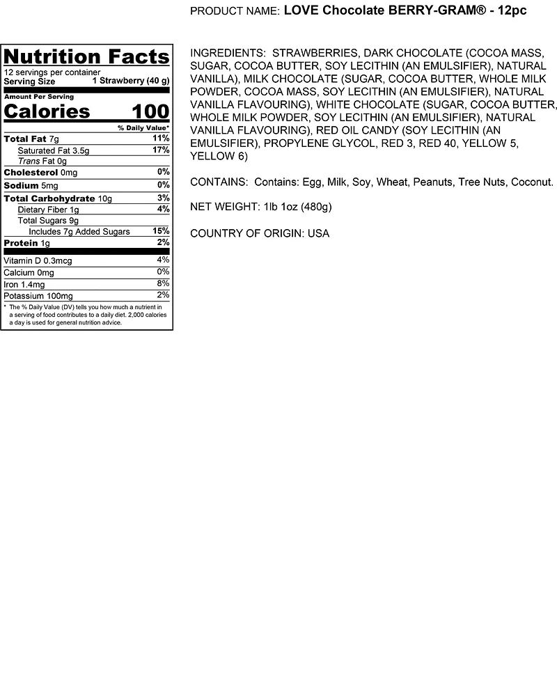 Chocolate Covered Company Valentine's Day Love Berry Gram Belgian Chocolates, 12 Piece
