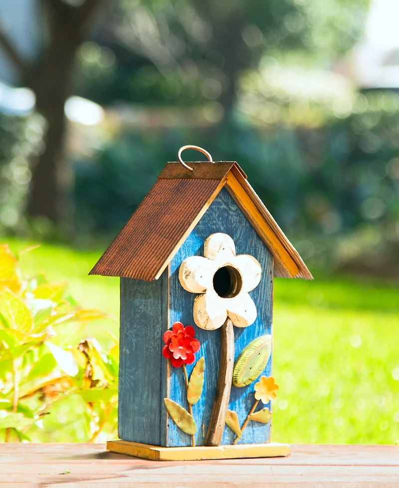 Glitzhome 10.25" Retro Birdhouse with 3D Flowers