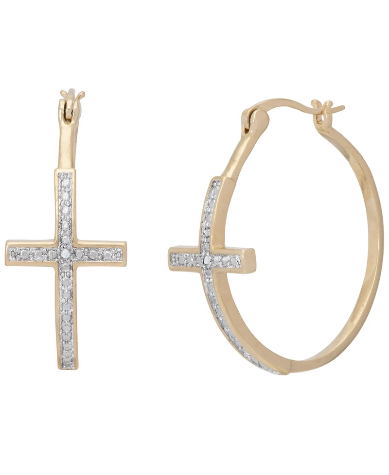 Diamond Accent Large Cross Hoop Earrings