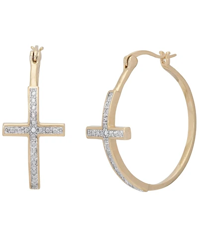Diamond Accent Large Cross Hoop Earrings