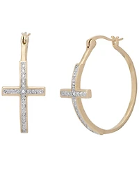 Diamond Accent Large Cross Hoop Earrings