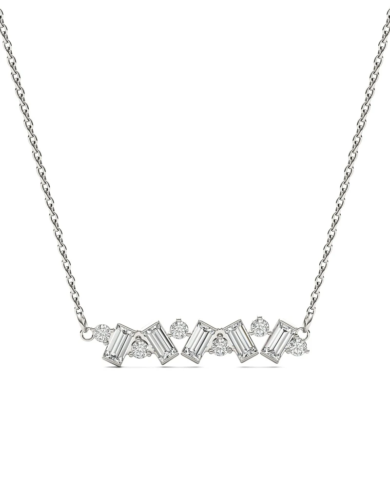 Moissanite Fixed Baguette Necklace (3/4 Carat Total Weight Certified Diamond Equivalent) in 14K White Gold