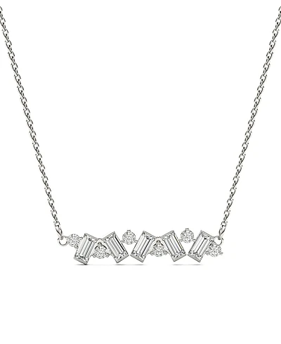 Moissanite Fixed Baguette Necklace (3/4 Carat Total Weight Certified Diamond Equivalent) in 14K White Gold