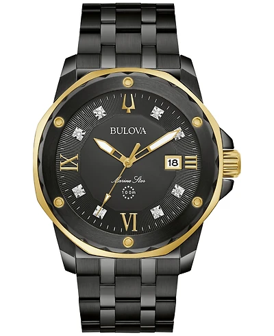 Bulova Men's Marine Star Diamond Accent Black Ion-Plated Stainless Steel Bracelet Watch 44mm